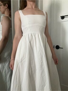 NWT Pink Diamond Australia White Square-Neck Linen Cotton Midi Dress 8